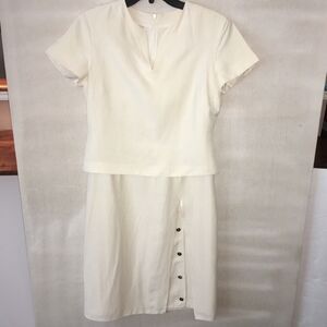 jones new york dress 10 petite silk/linen cream